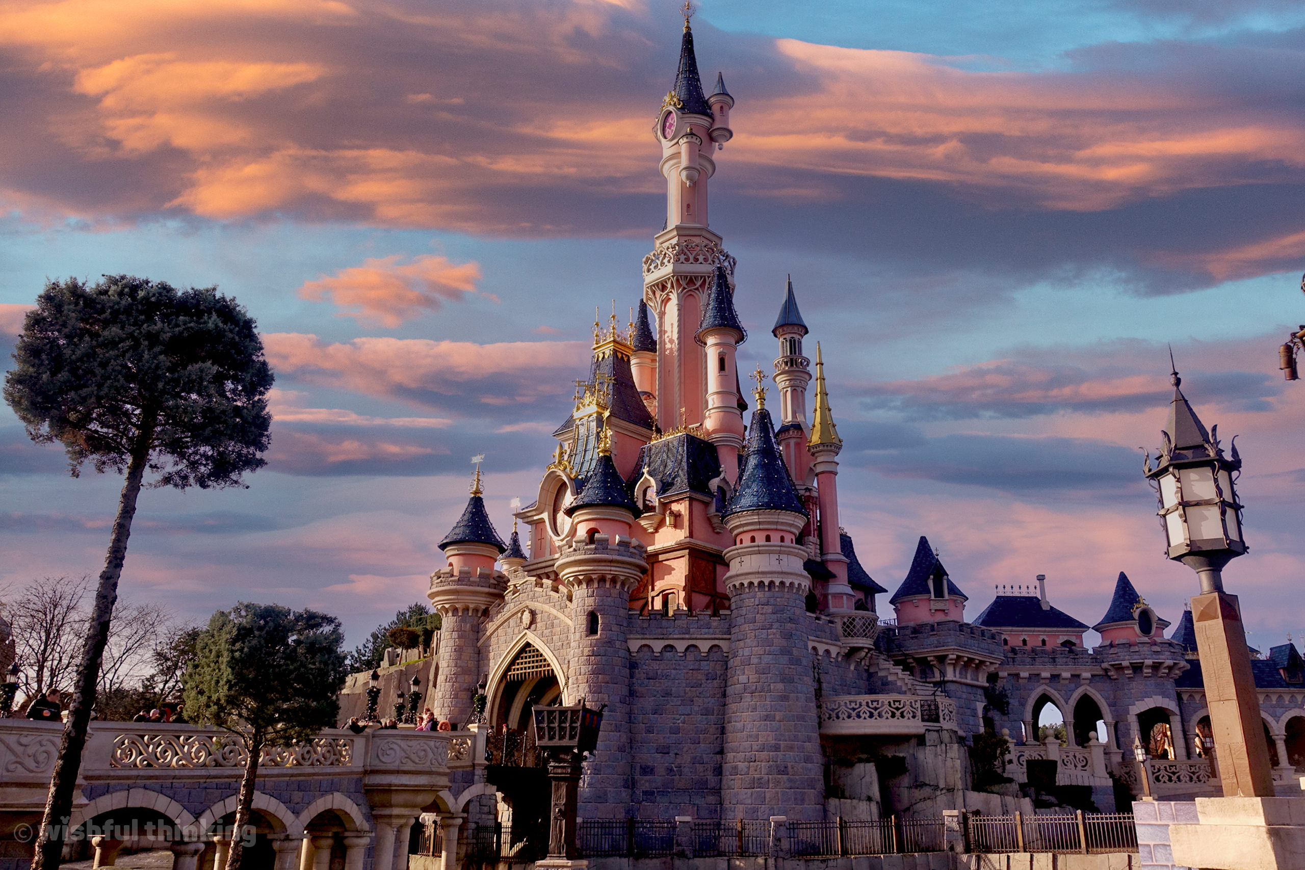 Disneyland Paris's Le Château de la Belle au Bois Dormant at sunset