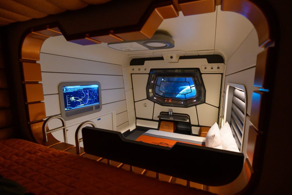The view from inside a bunk bed on the Halcyon of the Star Wars Galactic Starcruiser
