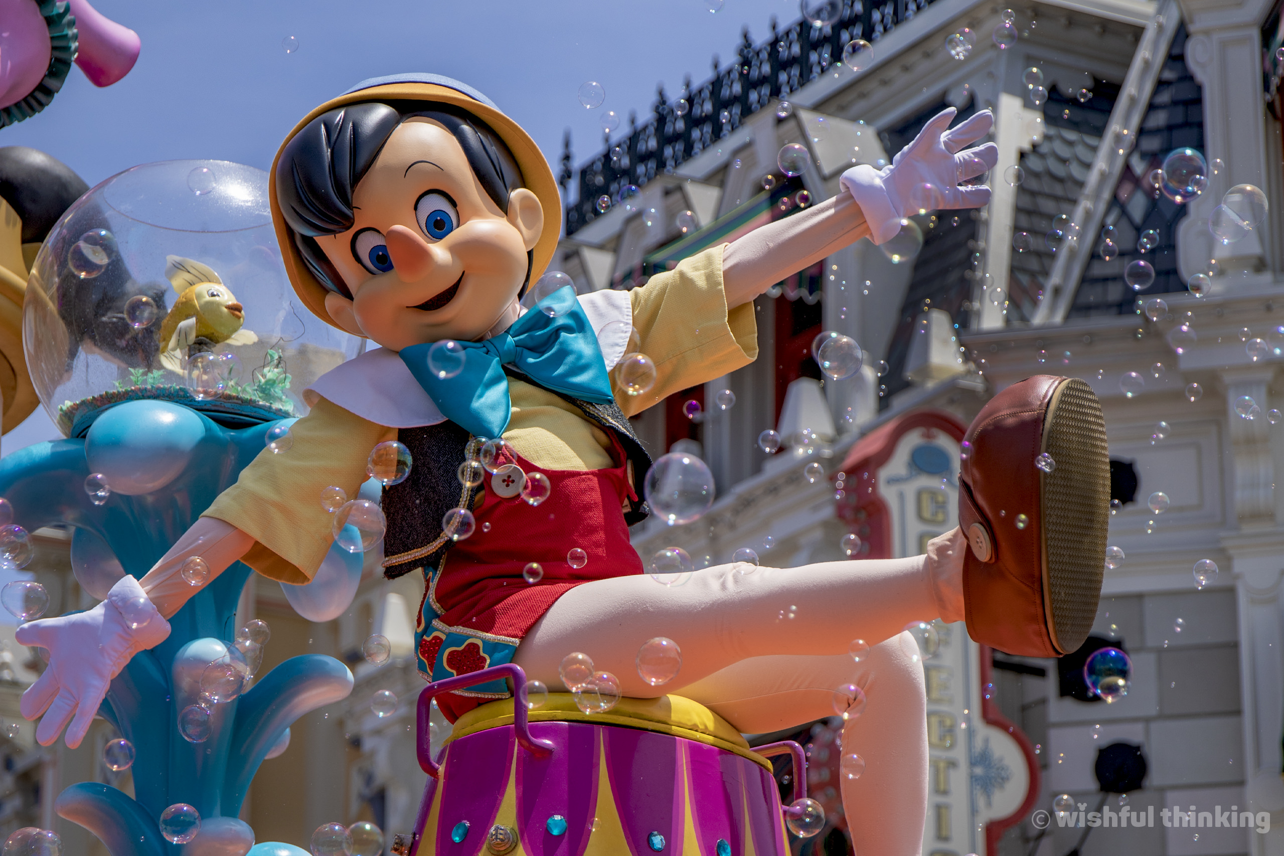 Pinocchio delights guests during the Festival of Fantasy Parade at Disney's Magic Kingdom in Orlando, Florida