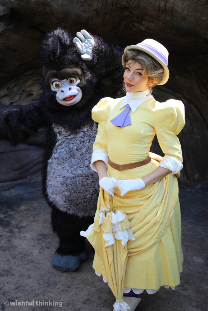 Terk and Jane Porter from Tarzan greet guests on Earth Day at Animal Kingdom park in Walt Disney World