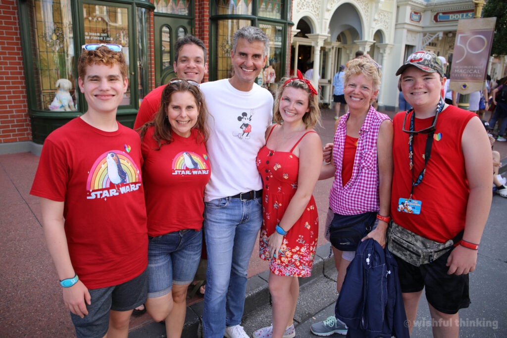 Josh D'Amaro, Chairperson of Walt Disney Parks and Resorts, greets guests during Gay Days at Walt Disney World in Orlando, Florida in June 2022