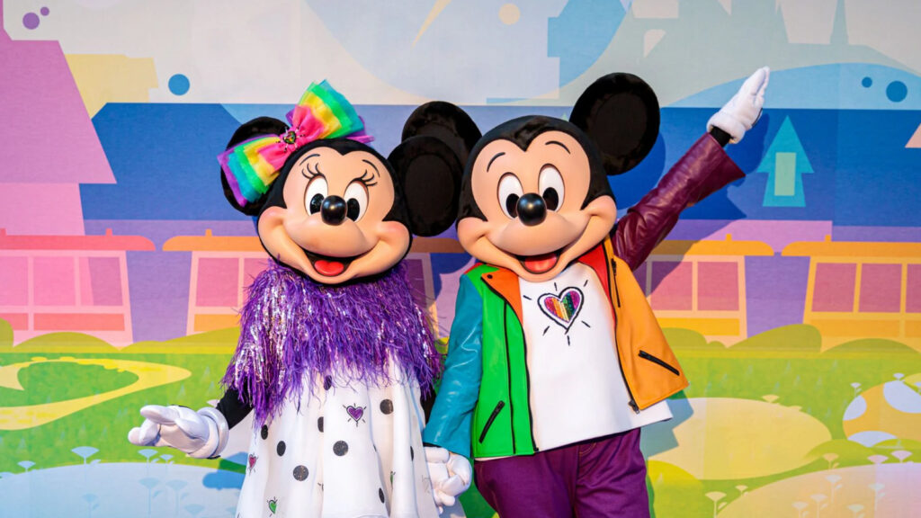 Minnie Mouse & Mickey Mouse welcome guests to Disneyland After Dark: Pride Nite at Disneyland Park | Copyright: Disney
